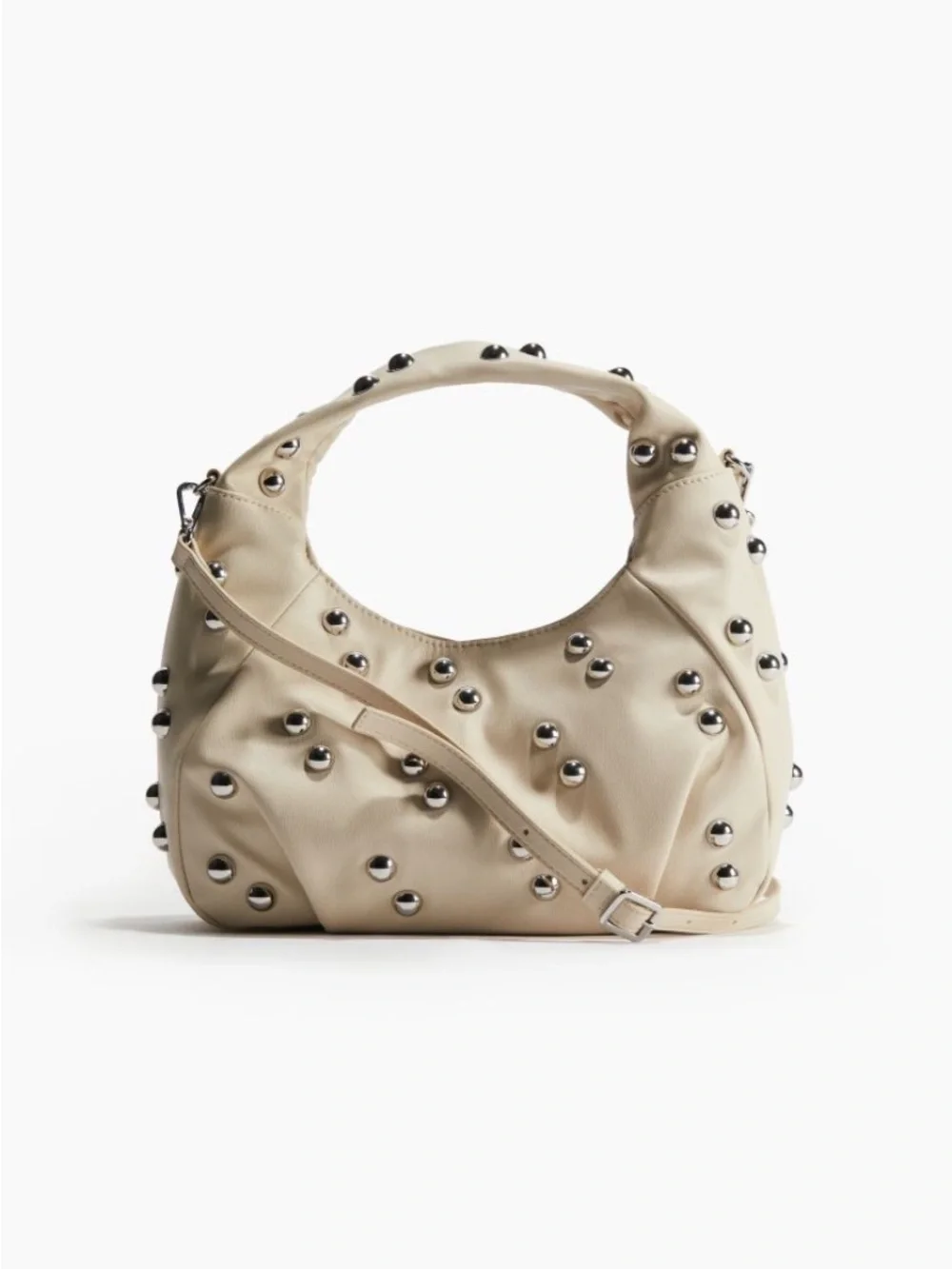 H&M Cream Studded Hobo Bag with Removable Strap